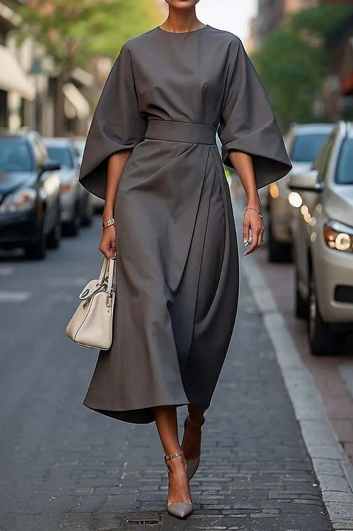 Nadine - Elegante midi jurk met ballonmouwen