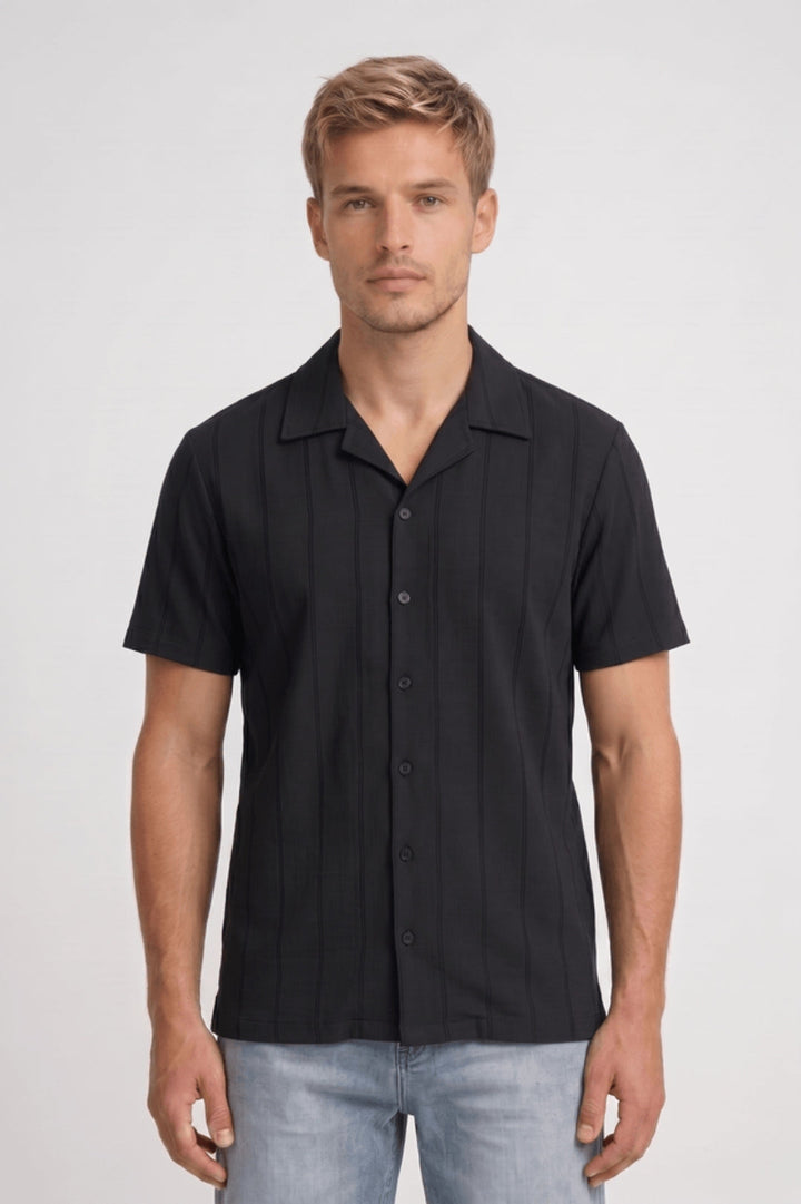 Overhemd Heren - Korte Mouwen met Verticale Plooien | Casual