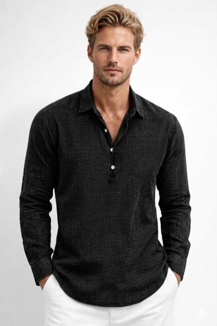 Overhemd Heren - Relaxed Fit Lange Mouw met Polokraag | Zomer