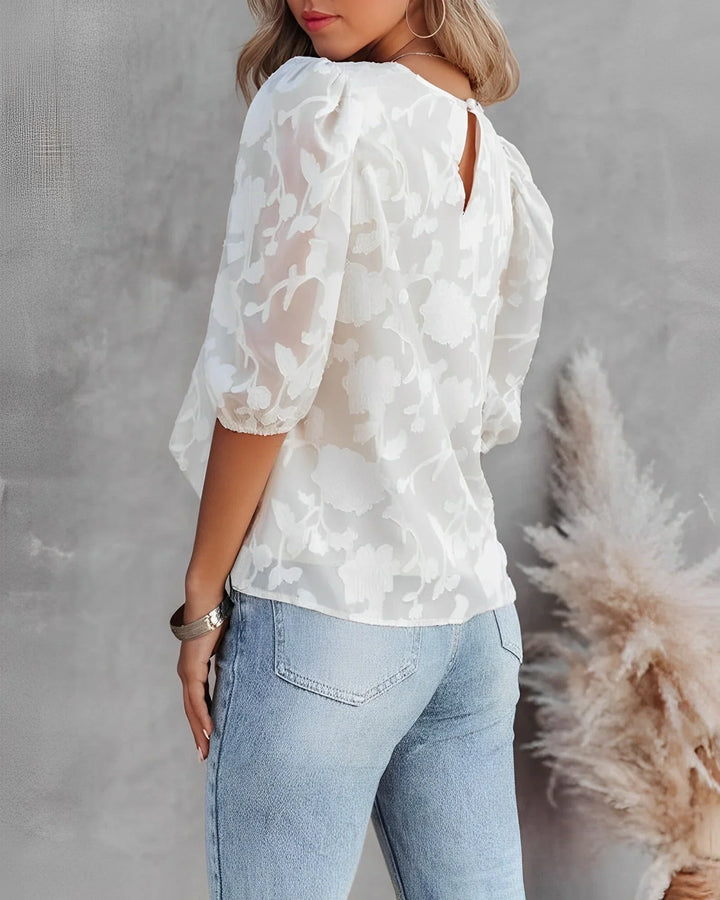 Blouse Met Bloemenpatroon En Pofmouwen Voor Dames