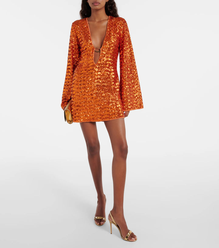 Chique Party Dames Mini Jurk met Pailletten en Diepe V-hals