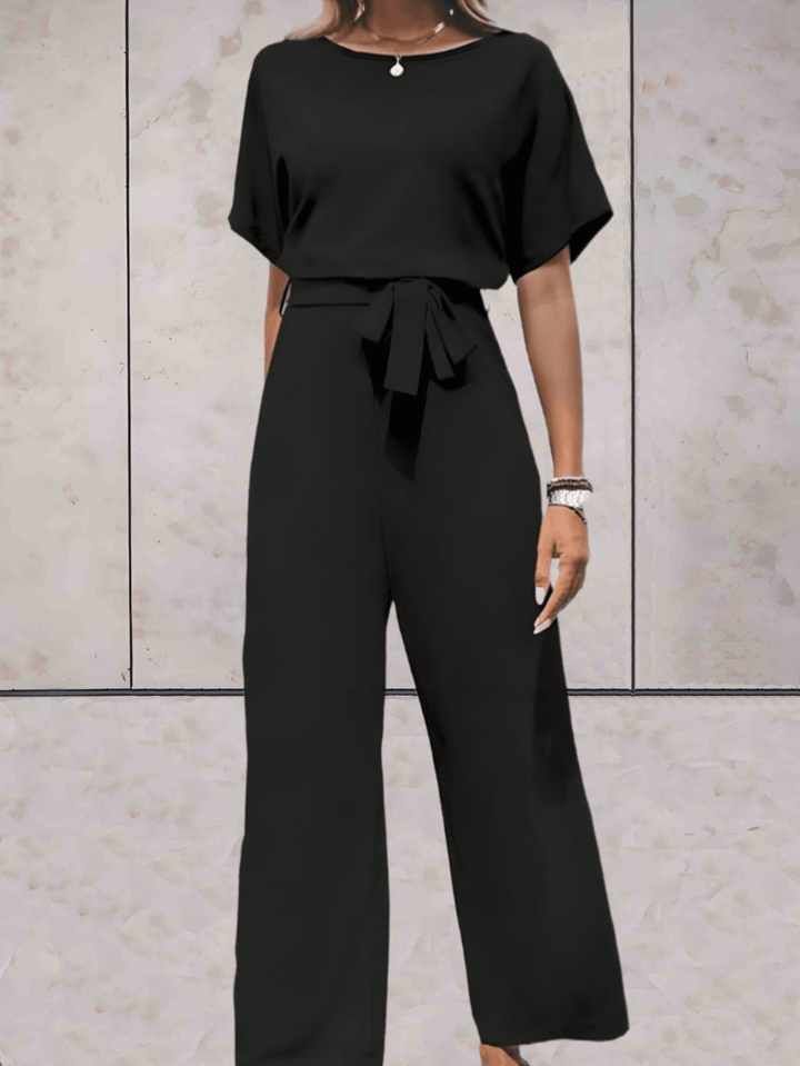 Stijlvolle Wide Leg Jumpsuit Voor Dames Met Korte Mouwen En Ceintuur