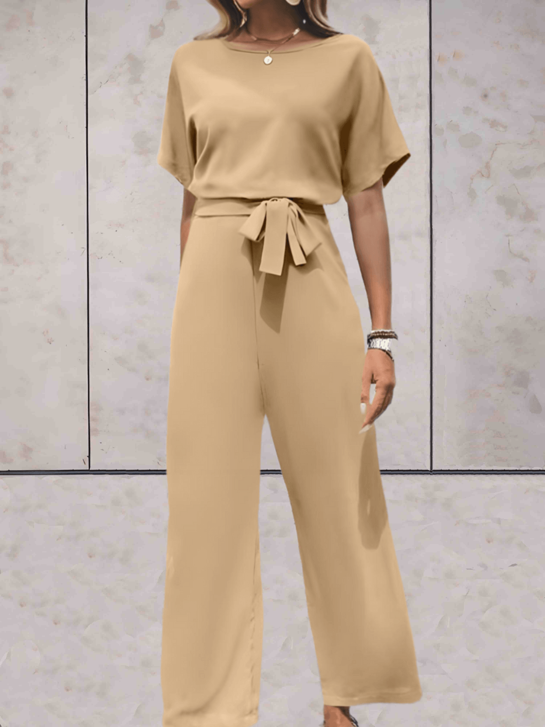Stijlvolle Wide Leg Jumpsuit Voor Dames Met Korte Mouwen En Ceintuur