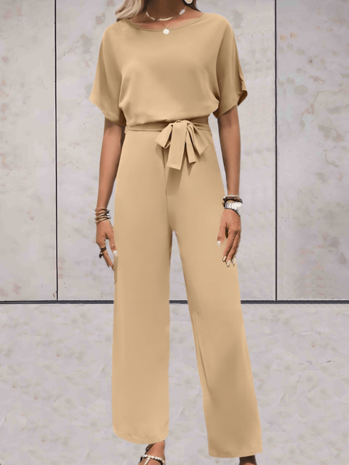 Stijlvolle Wide Leg Jumpsuit Voor Dames Met Korte Mouwen En Ceintuur