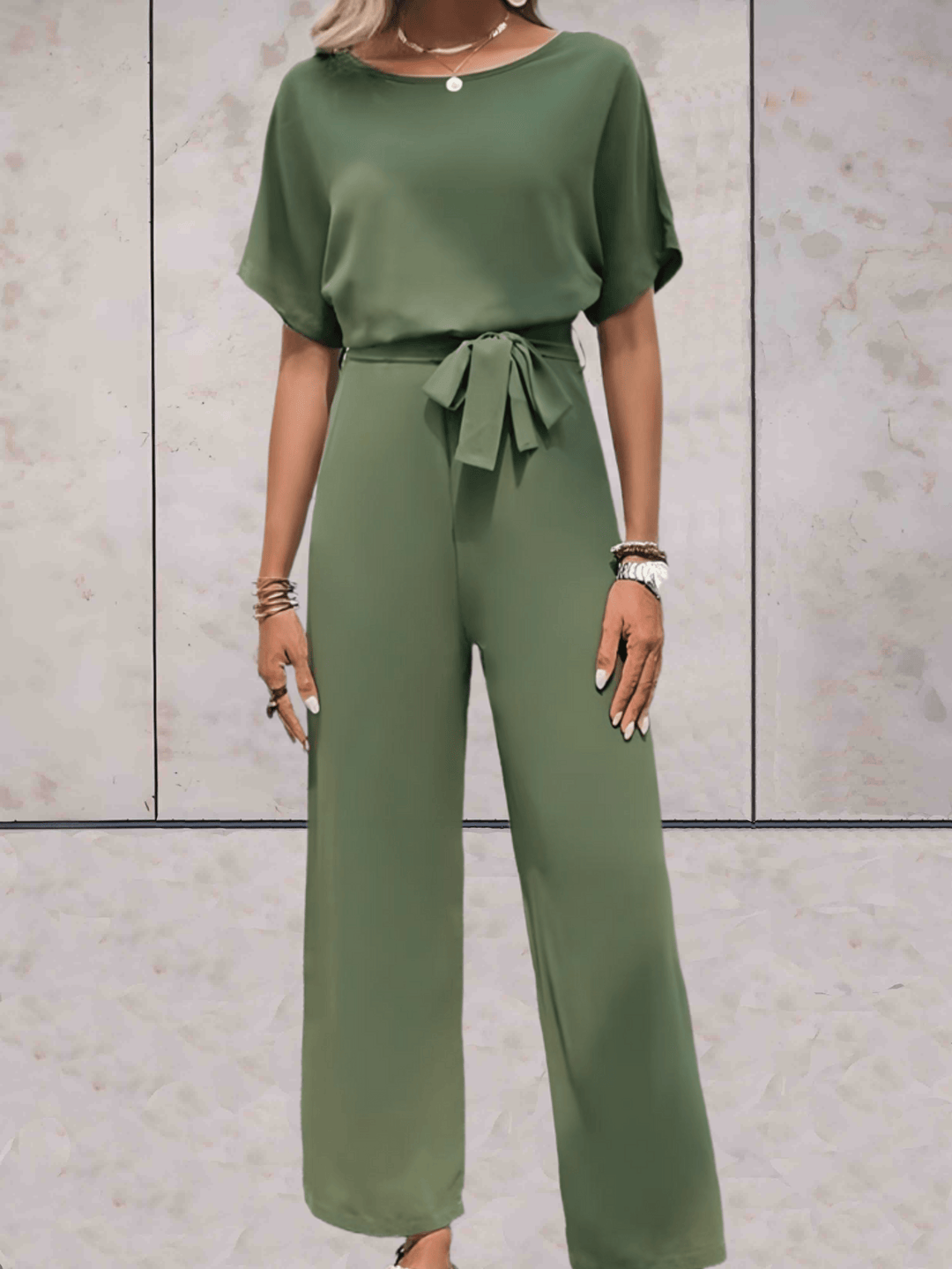 Stijlvolle Wide Leg Jumpsuit Voor Dames Met Korte Mouwen En Ceintuur