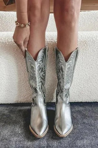 Cowboylaarzen voor Dames Halfhoog met Rits Puntneus en Lage Hak