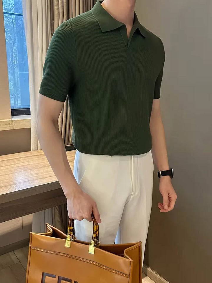 Polo Heren Korte Mouw | Gebreid Ribbelpatroon & Verfijnd
