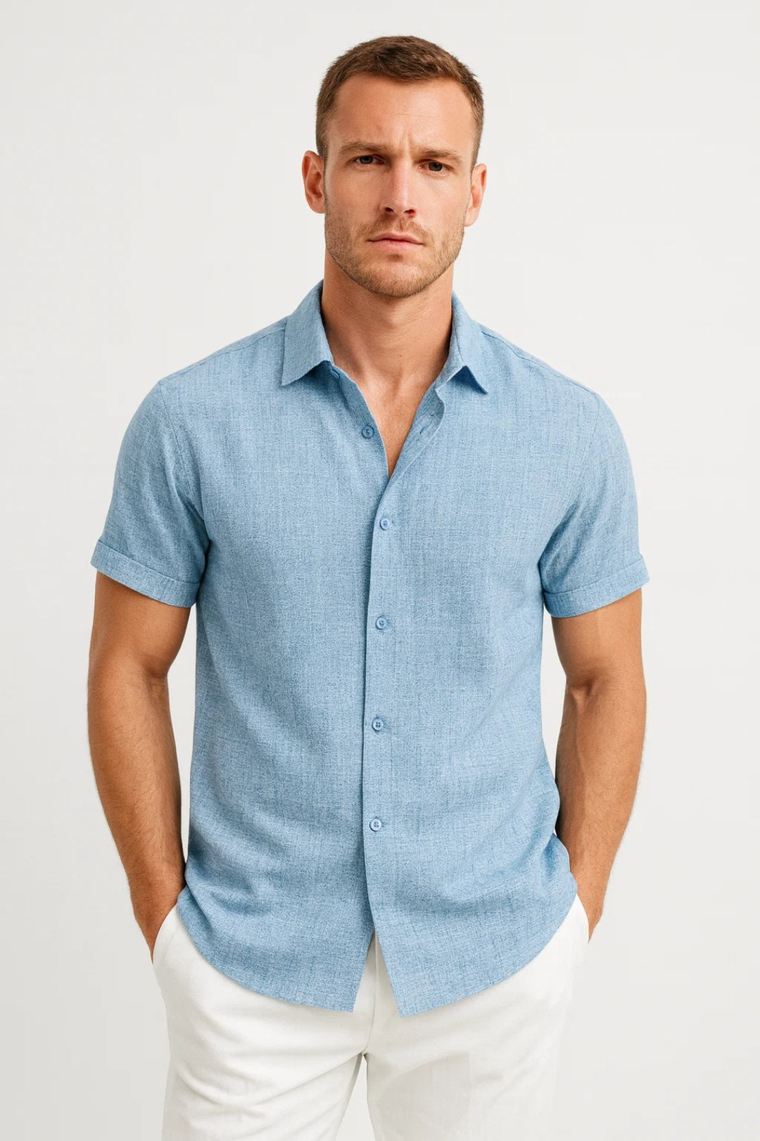 Polo Heren | Korte Mouw Overhemd met Klassieke Kraag & Regular Fit