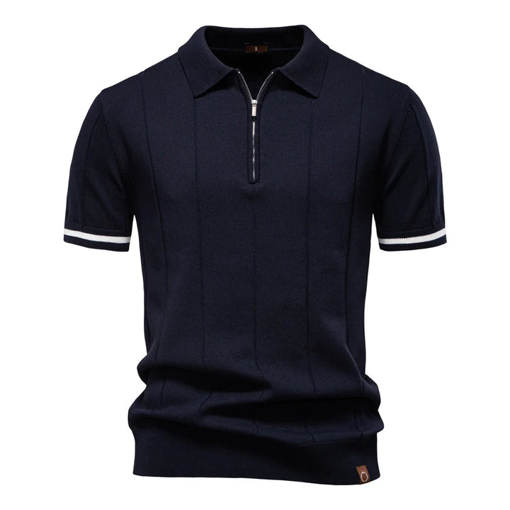 Polo Shirt Heren | Gebreid met Ritssluiting & Verticale Lijnen