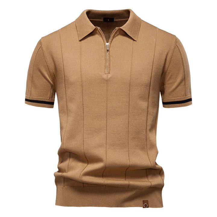 Polo Shirt Heren | Gebreid met Ritssluiting & Verticale Lijnen