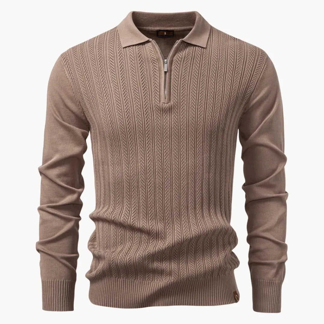 Hugo | Polo met ribgebreid patroon en korte ritssluiting