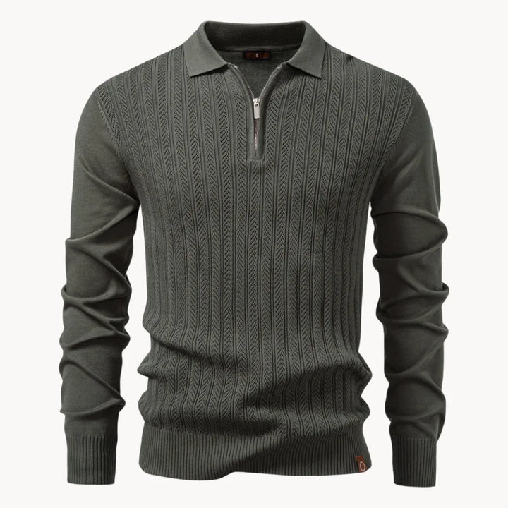Hugo | Polo met ribgebreid patroon en korte ritssluiting