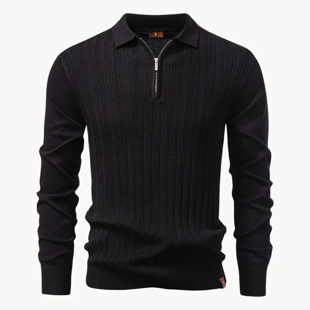 Hugo | Polo met ribgebreid patroon en korte ritssluiting