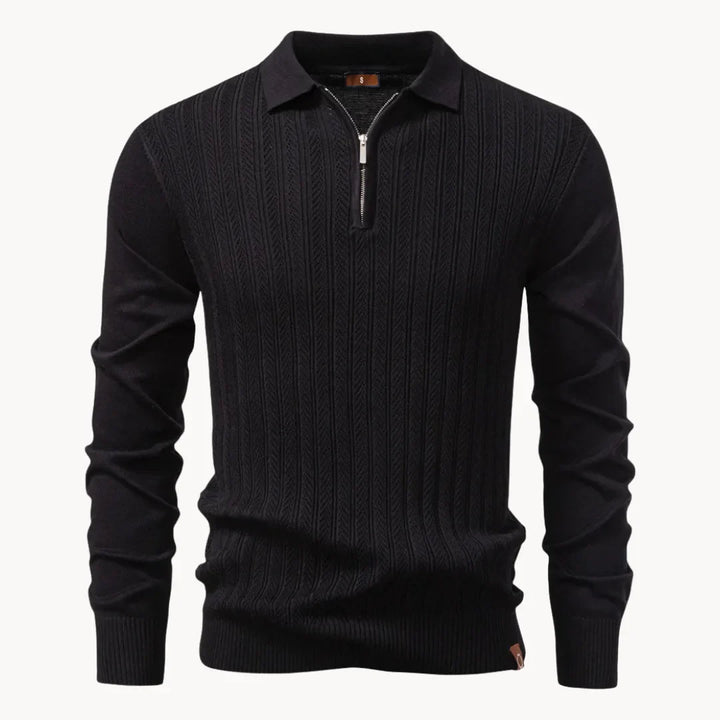Hugo | Polo met ribgebreid patroon en korte ritssluiting