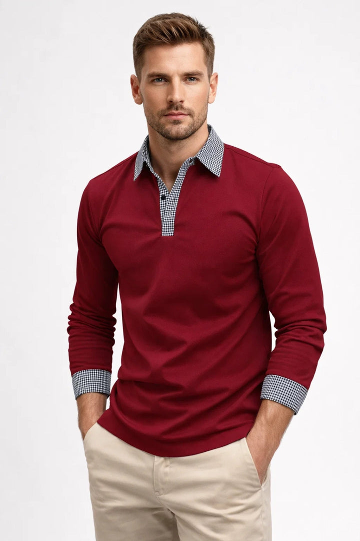 Polo Heren - Slim Fit Lange Mouw met Contrastkraag | Casual
