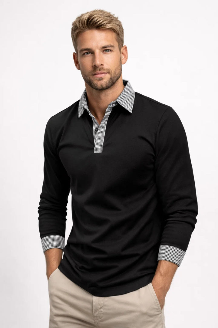 Polo Heren - Slim Fit Lange Mouw met Contrastkraag | Casual