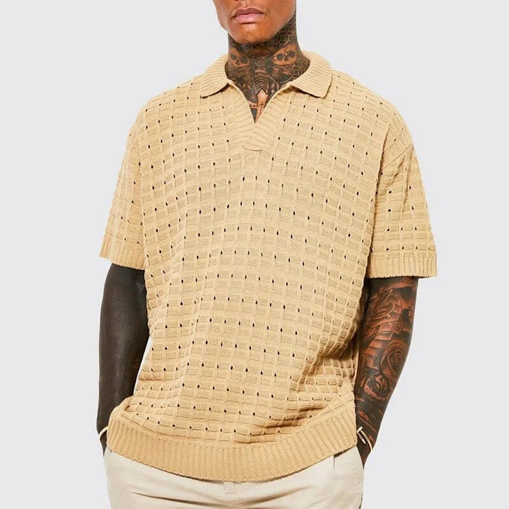 Poloshirt Heren | Gebreid Open-Knit Texture & V-hals Kraag