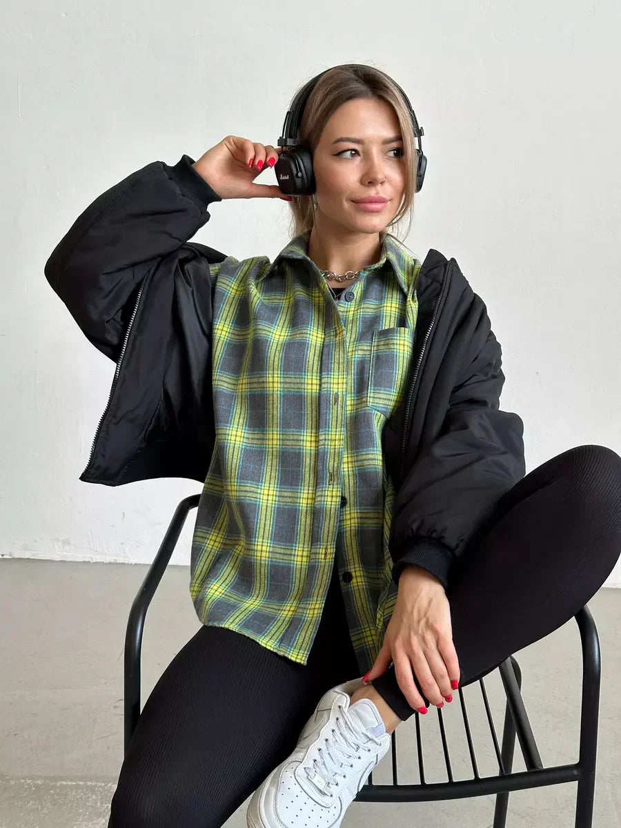 Geruite Oversized Blouse Met Borstzak Voor Dames