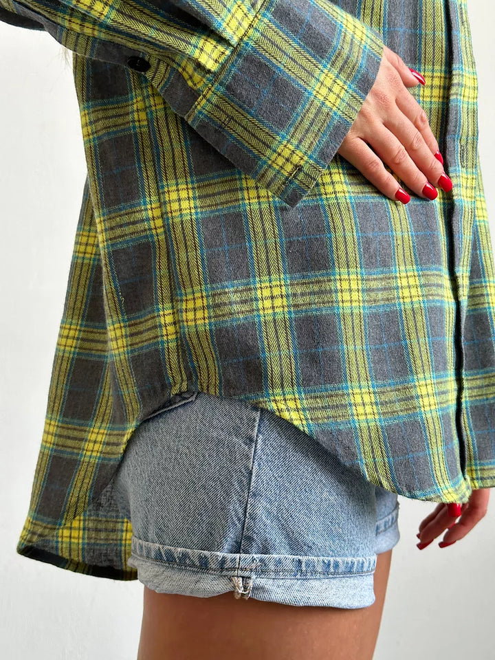 Geruite Oversized Blouse Met Borstzak Voor Dames