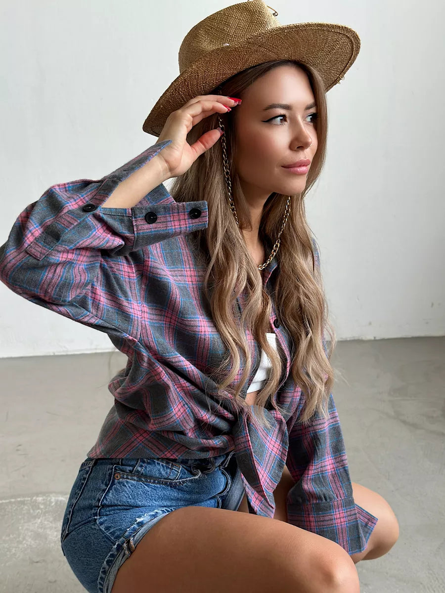 Geruite Oversized Blouse Met Borstzak Voor Dames