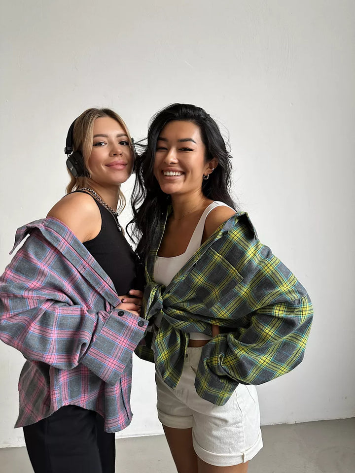 Geruite Oversized Blouse Met Borstzak Voor Dames