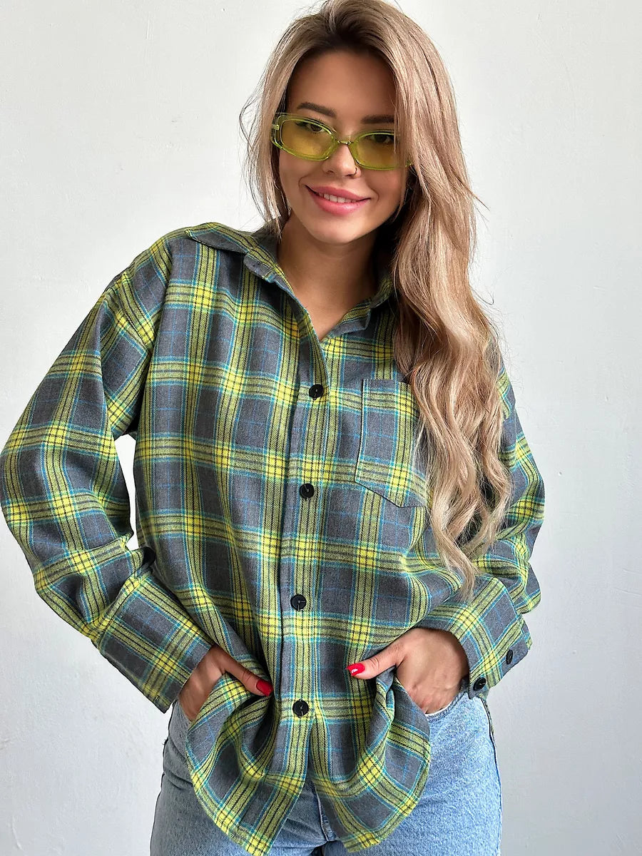 Geruite Oversized Blouse Met Borstzak Voor Dames