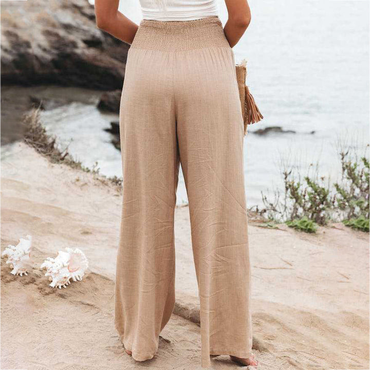Broek Met Gesmokte Taille En Wijde Pijpen Voor Dames