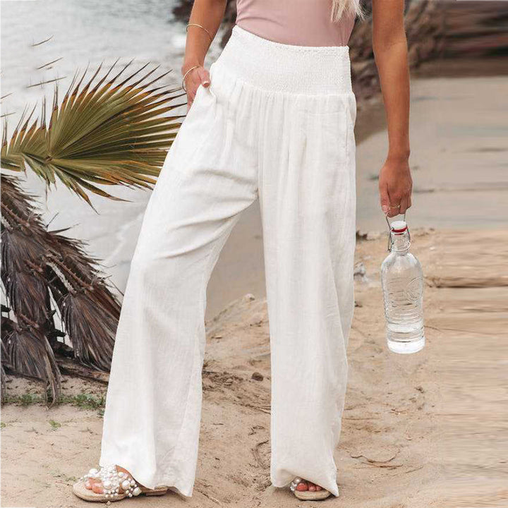 Broek Met Gesmokte Taille En Wijde Pijpen Voor Dames