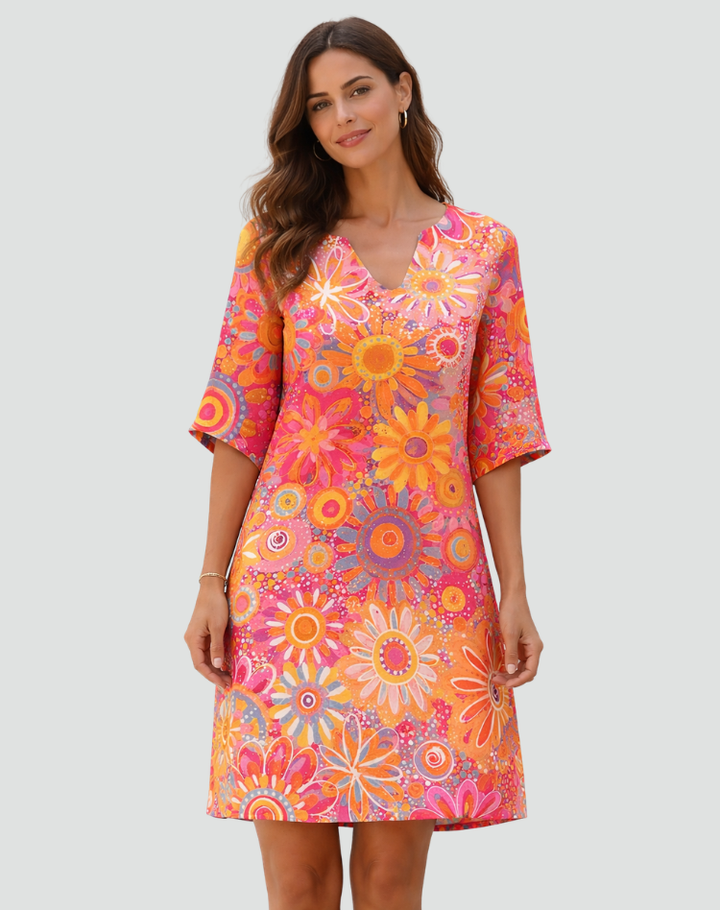 Retro Tuniekjurk Met Bloemenprint En V Hals Voor Dames