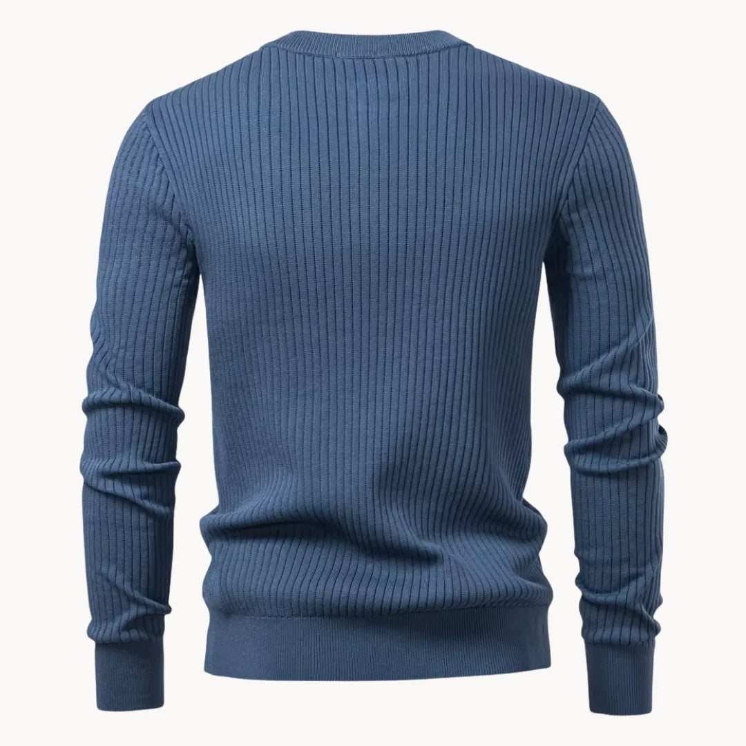 Hugo | Ribgebreide trui met ronde hals en knoopsluiting