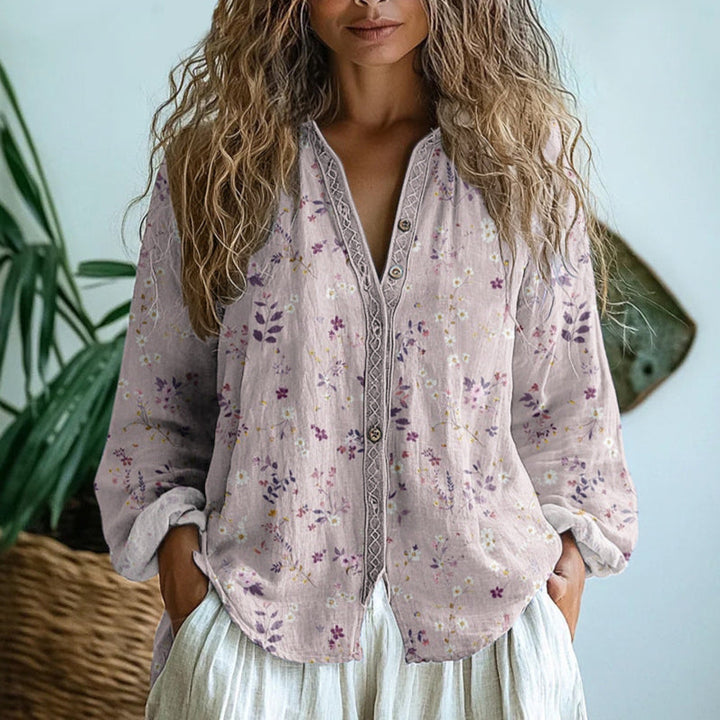 Vrouwen Luchtige Tuniekblouse Met V Hals En Lange Mouwen