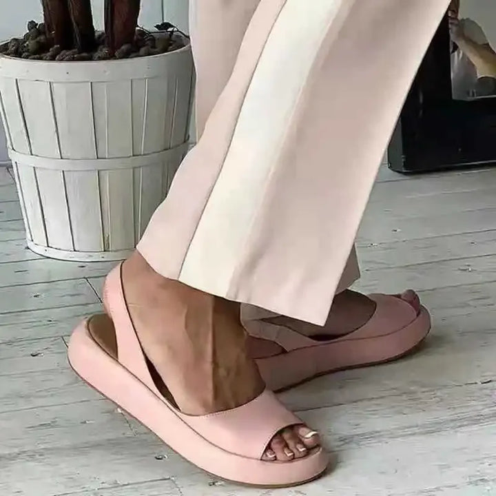 Leren Sandalen Met Sleehak En Open Teen Voor Dames