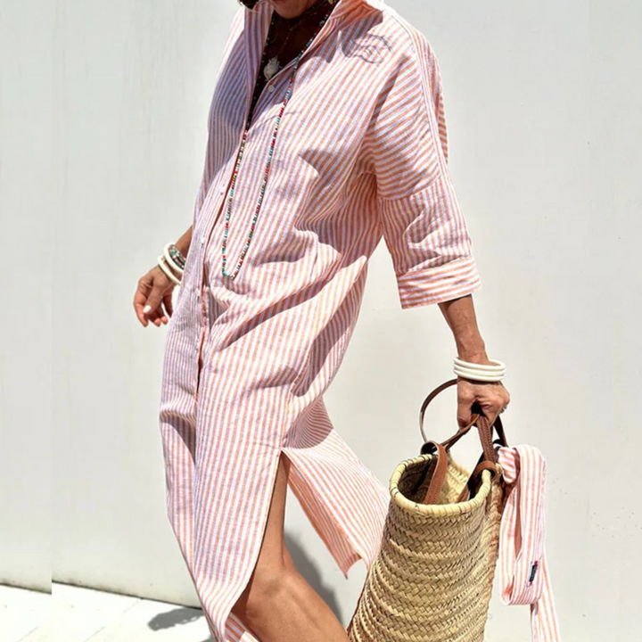 Lizzy - Gestreepte Strandjurk met Knoopsluiting voor Dames