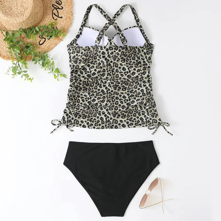 Dames Corrigerende Tankini Met Halterhals En Rimpeldetail