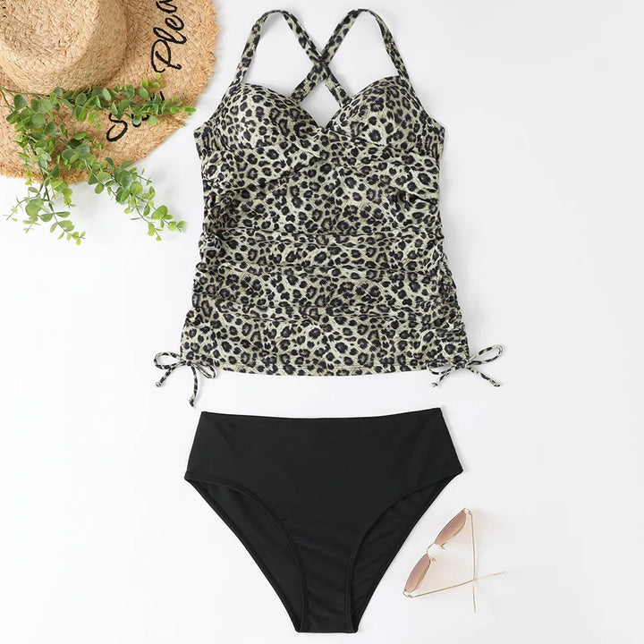 Dames Corrigerende Tankini Met Halterhals En Rimpeldetail