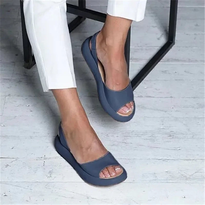 Leren Sandalen Met Sleehak En Open Teen Voor Dames