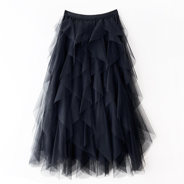 Elegante Luchtige Dames Tule Rok Maxi met Gelaagde Volants