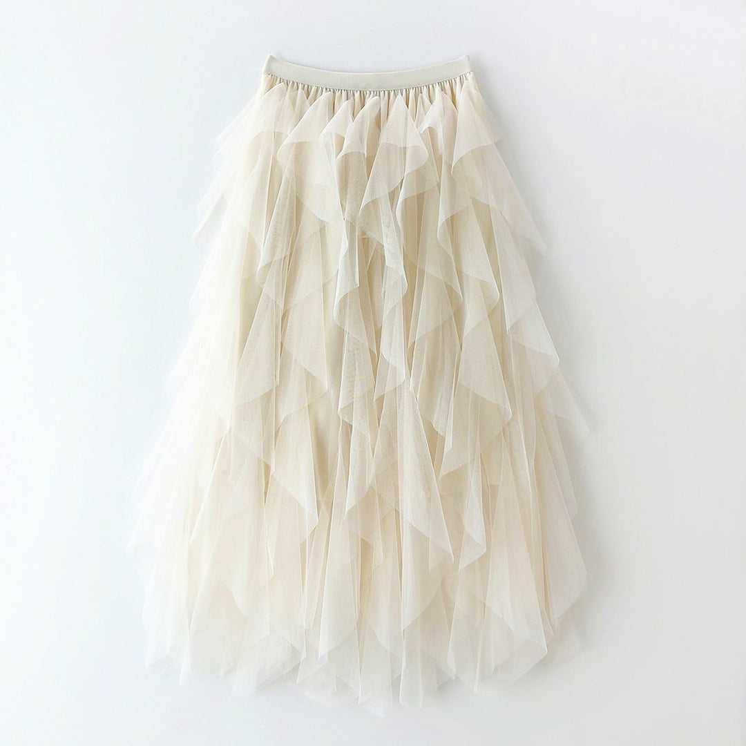 Elegante Luchtige Dames Tule Rok Maxi met Gelaagde Volants