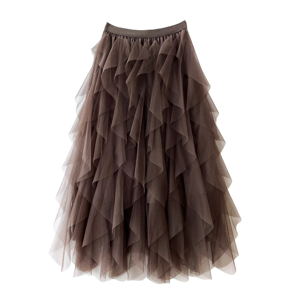 Elegante Luchtige Dames Tule Rok Maxi met Gelaagde Volants