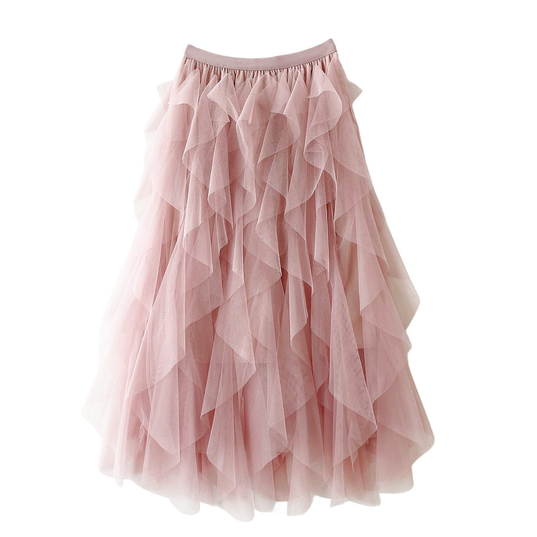 Elegante Luchtige Dames Tule Rok Maxi met Gelaagde Volants