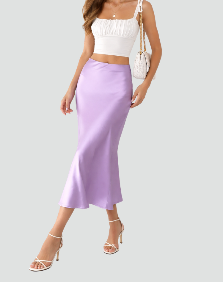 Elegante Satijn Look Midi Rok Met Hoge Taille En Soepele Valling