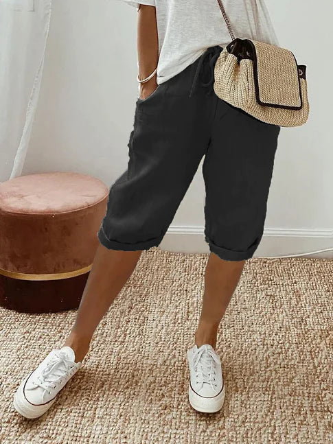 Luchtige Capri Broek Voor Dames Met Elastische Taille En Koord