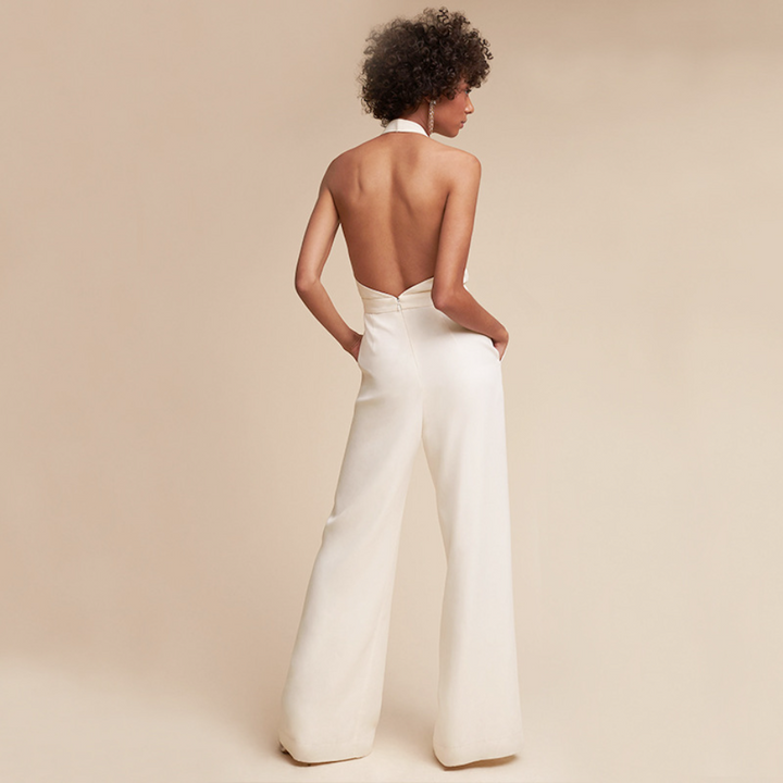 Elegante Wide Leg Jumpsuit Voor Dames Met Halternek En Open Rug