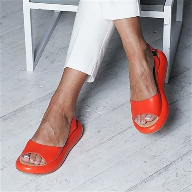 Leren Sandalen Met Sleehak En Open Teen Voor Dames