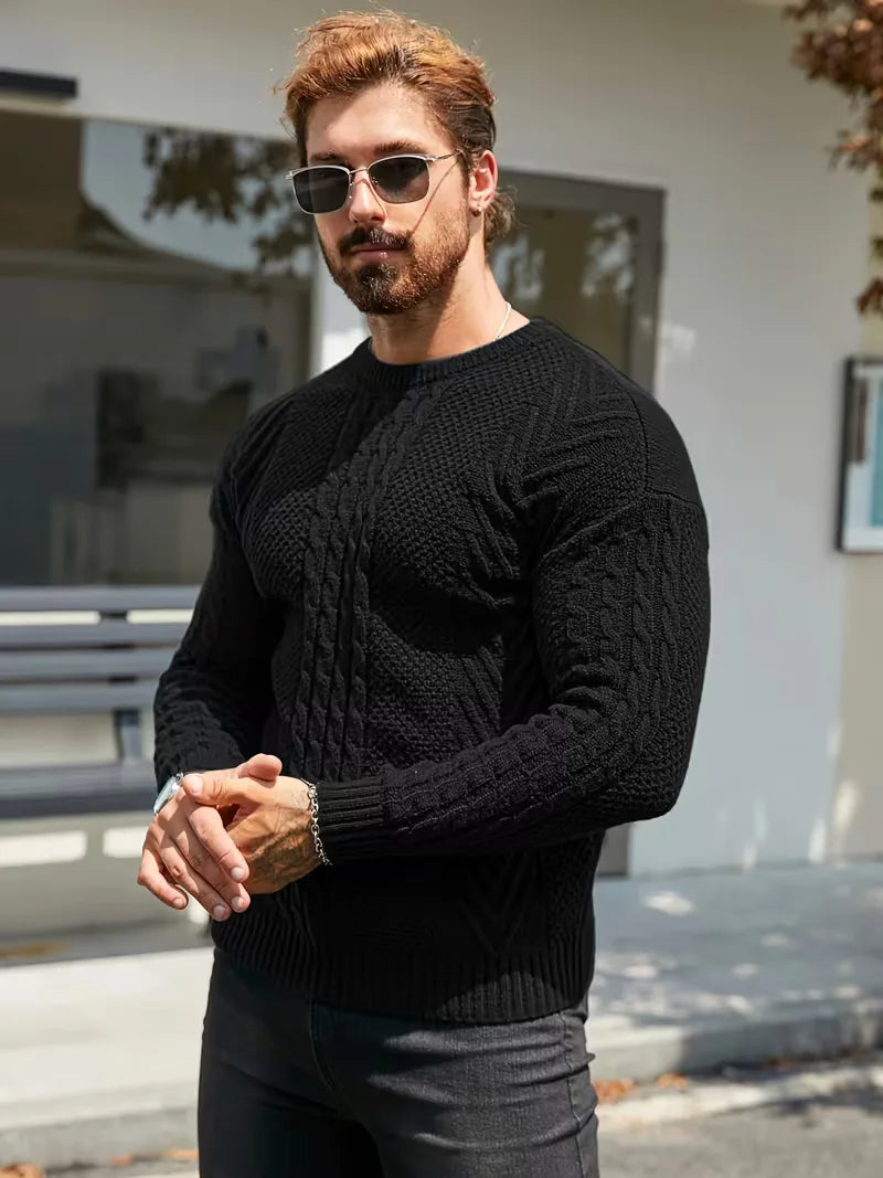 Slim fit crew neck trui met kabelpatroon