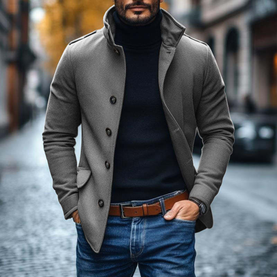 Slim fit jas met opstaande kraag en knopen