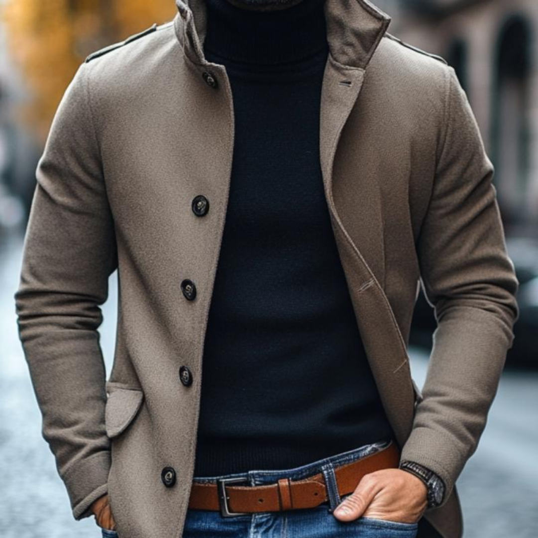 Slim fit jas met opstaande kraag en knopen
