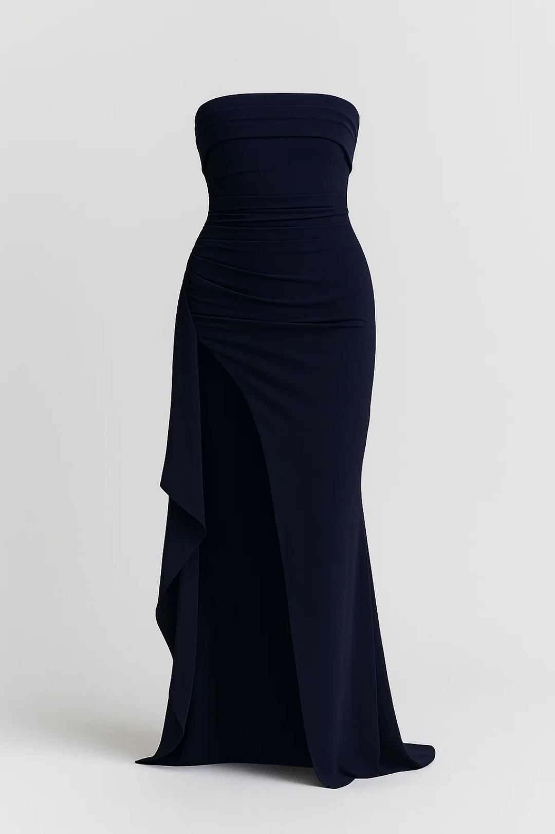 Maxi Jurk Dames - Strapless met Hoge Split en Drapering | Elegant