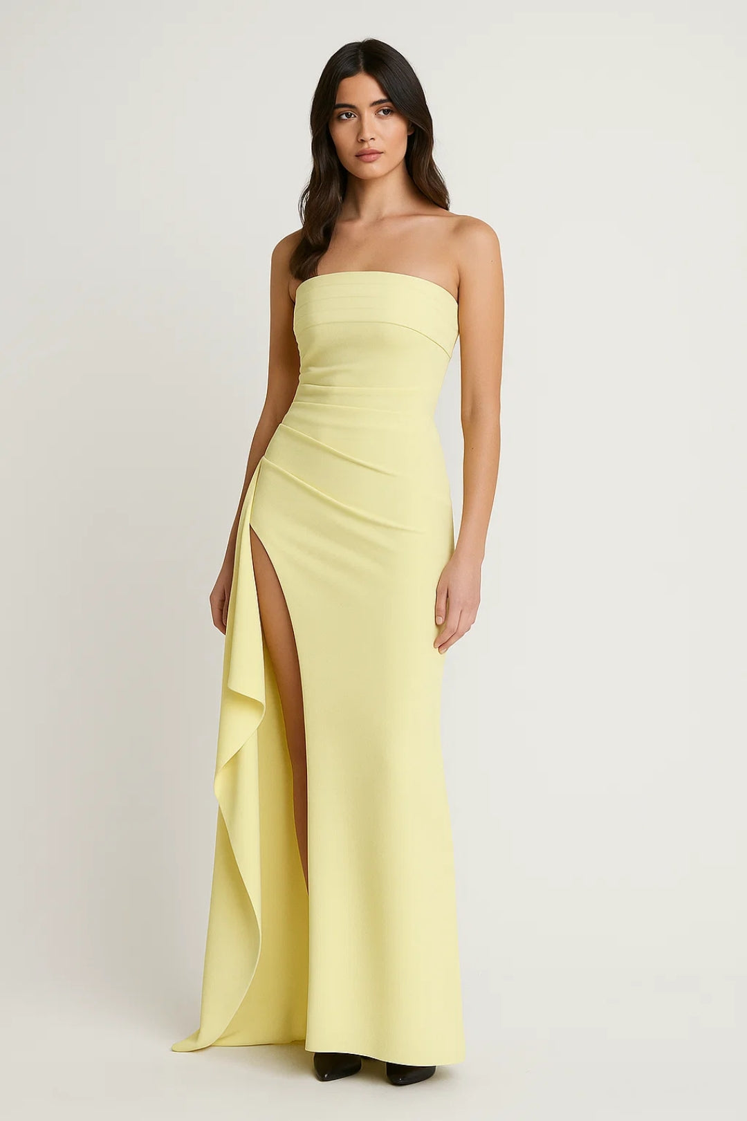 Maxi Jurk Dames - Strapless met Hoge Split en Drapering | Elegant