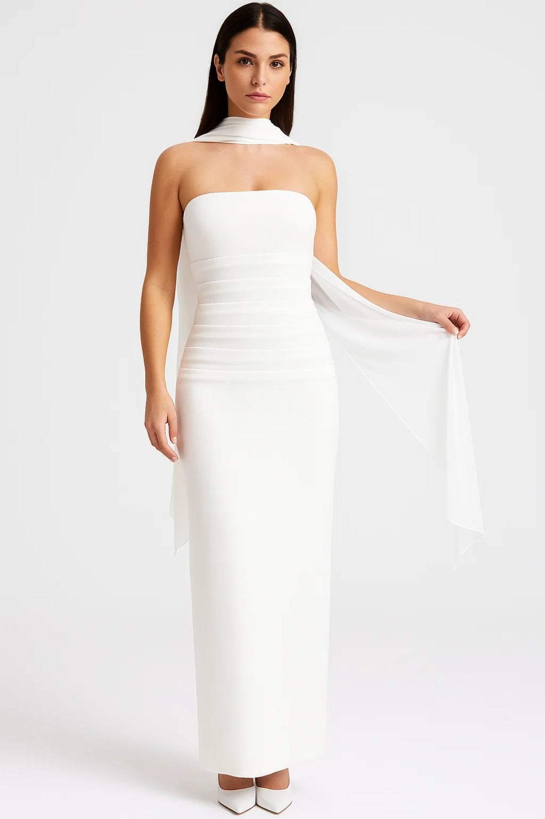 Maxi Jurk Dames - Strapless met Sjaal Detail | Elegant